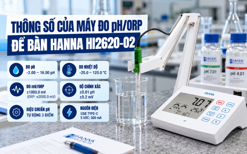 Thông số của máy đo pH/ORP để bàn Hanna HI2620-02