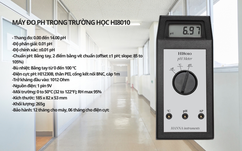 Thông số của máy đo pH trong trường học HI8010