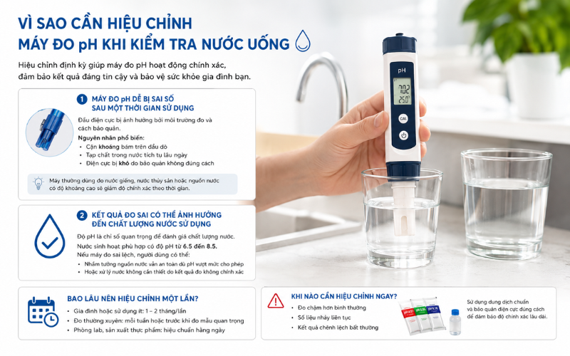 Vì sao cần hiệu chỉnh máy đo pH khi kiểm tra nước uống