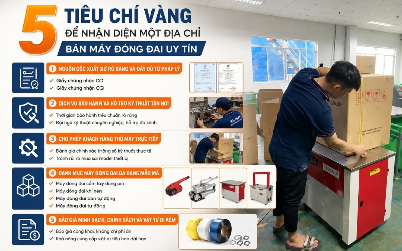 5 Tiêu chí vàng để nhận diện một địa chỉ bán máy đóng đai uy tín