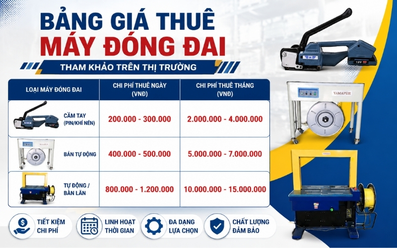 Bảng giá thuê máy đóng đai tham khảo trên thị trường