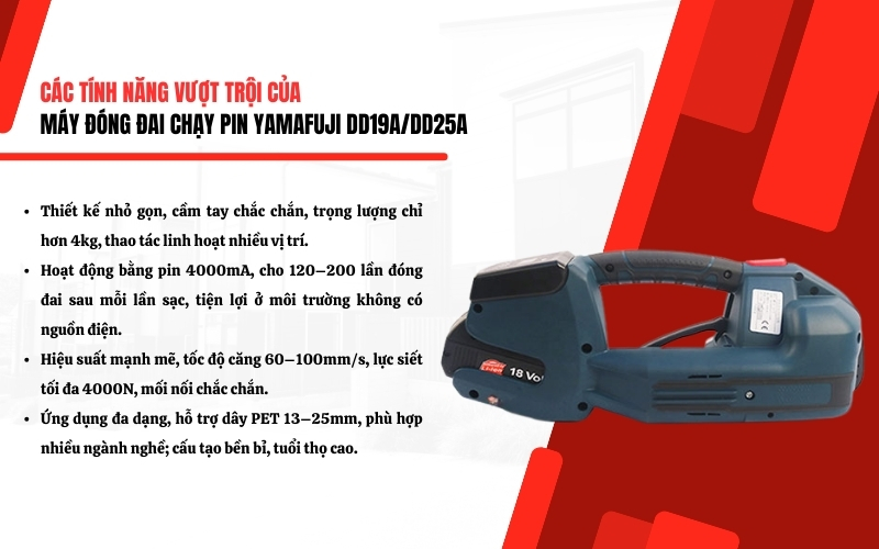 Đặc điểm và tính năng nổi bật của máy đóng đai Yamafuji DD19A/DD25A