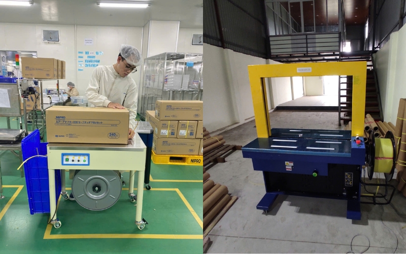 Giới thiệu 2 dòng máy đóng đai thùng carton phổ biến