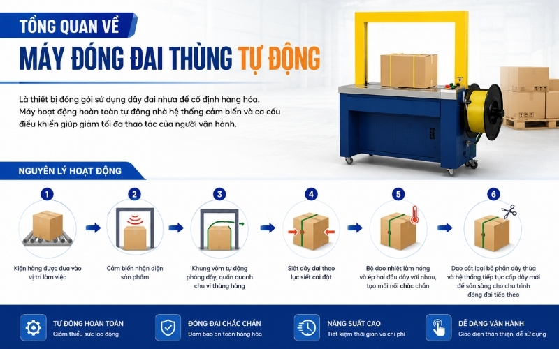Tổng quan về máy đóng đai thùng tự động