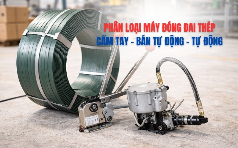 Phân loại máy đóng đai thép: cầm tay – bán tự động – tự động