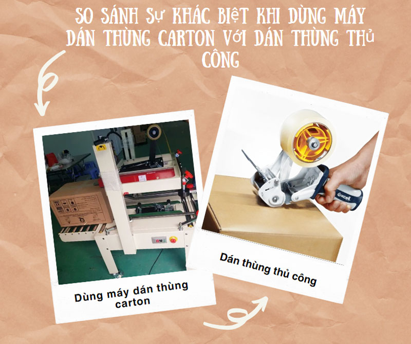 So sánh sự khác biệt khi dùng máy dán thùng carton với dán thùng thủ công