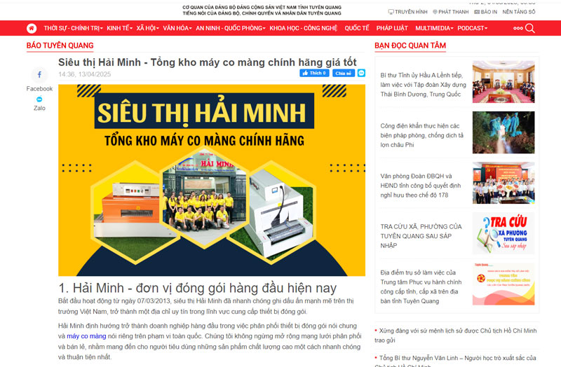 baotuyenquang.com.vn|| Siêu thị Hải Minh - Tổng kho máy co màng chính hãng giá tốt