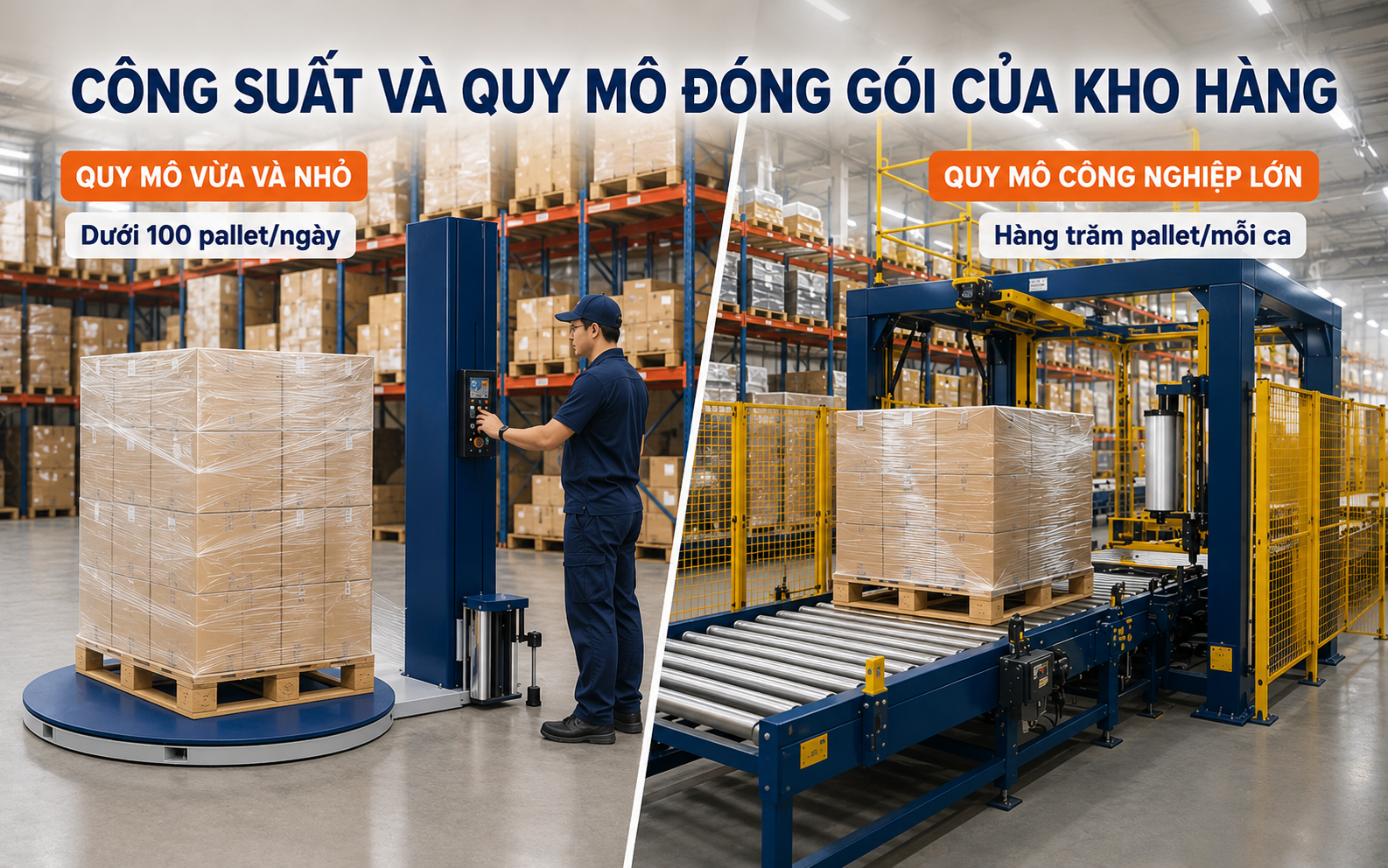 Công suất và quy mô đóng gói của kho hàng