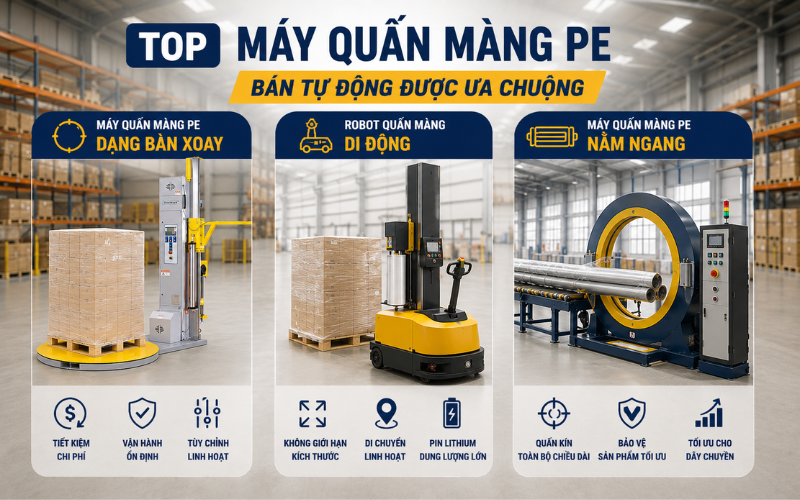 Top máy quấn màng PE bán tự động phổ biến