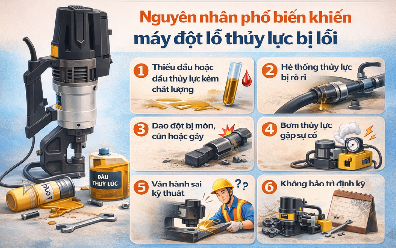 Máy đột lỗ thủy lực bị lỗi nguyên nhân và cách khắc phục nhanh nhất