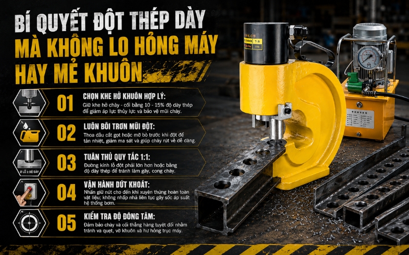 Bí quyết đột thép dày mà không lo hỏng máy hay mẻ khuôn
