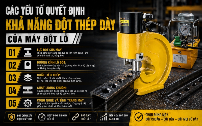 Các yếu tố quyết định khả năng đột thép dày của máy đột lỗ 