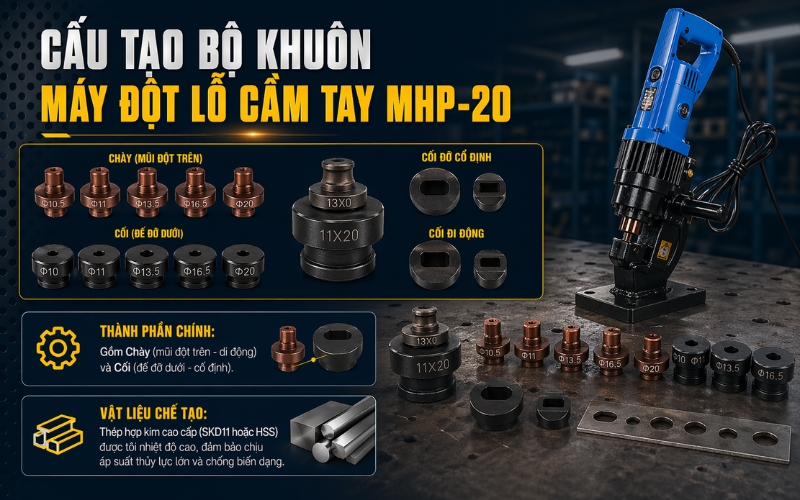 Cấu tạo bộ khuôn máy đột lỗ cầm tay MHP-20