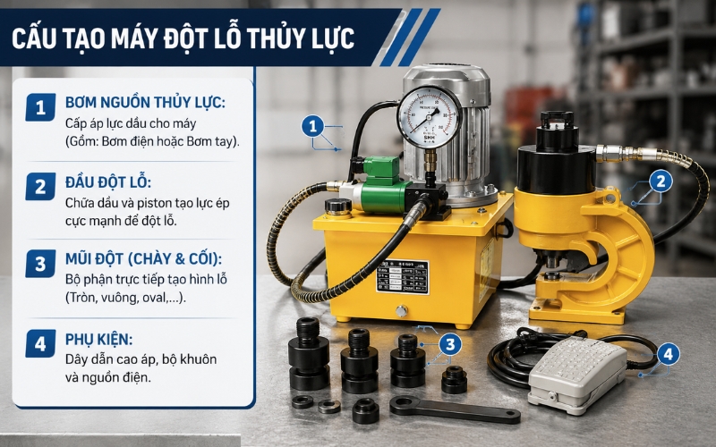 Cấu tạo máy đột lỗ thủy lực