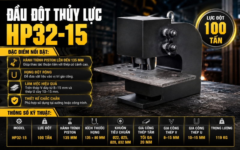 Đầu đột thủy lực HP32-15 100 tấn