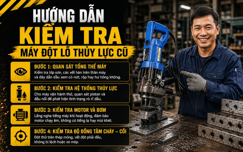 Hướng dẫn cách kiểm tra máy đột lỗ thủy lực cũ