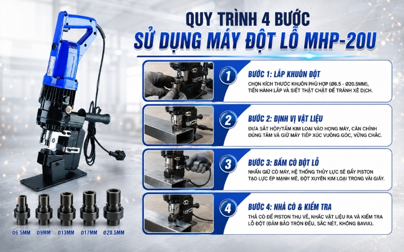 Hướng dẫn sử dụng máy đột lỗ sắt hộp MHP20U