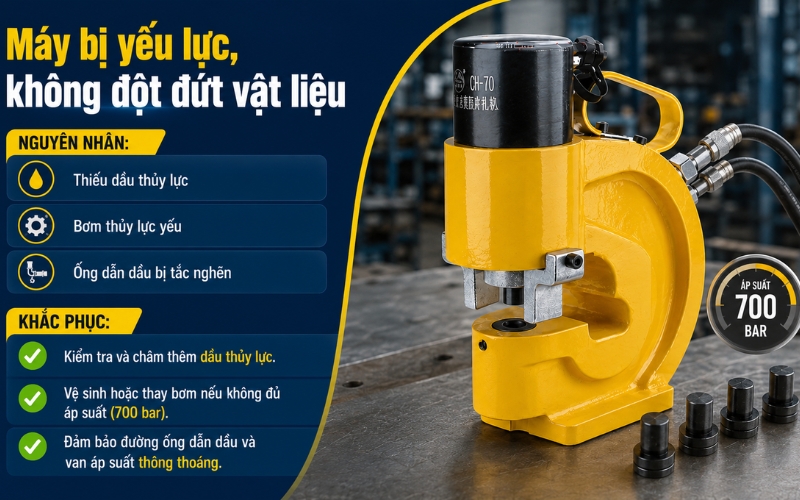 Máy đột bị yếu lực, không đột đứt được vật liệu
