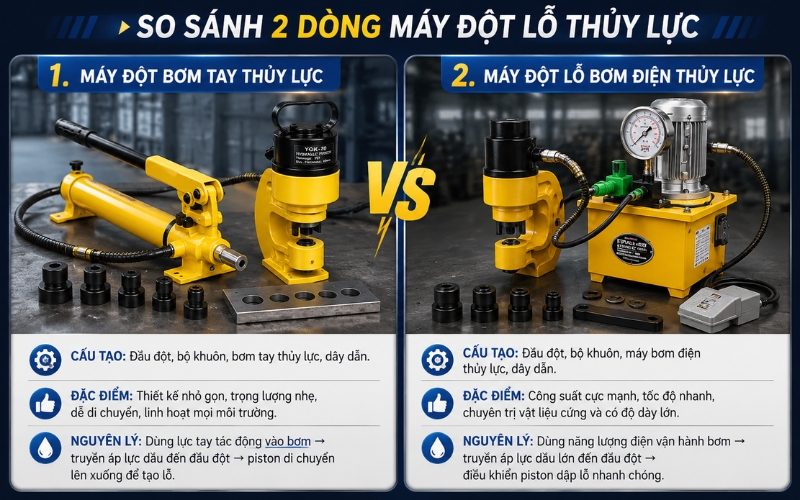 Máy đột bơm tay thủy lực và máy dùng bơm điện thủy lực