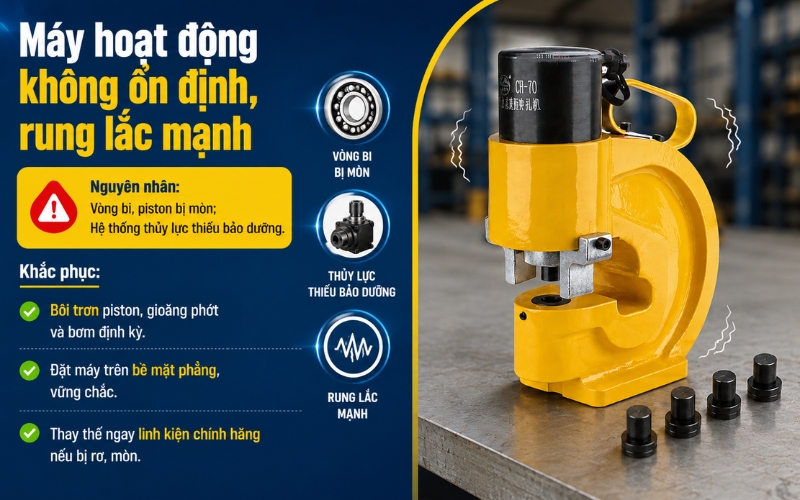 Máy đột lỗ hoạt động không ổn định, rung lắc mạnh