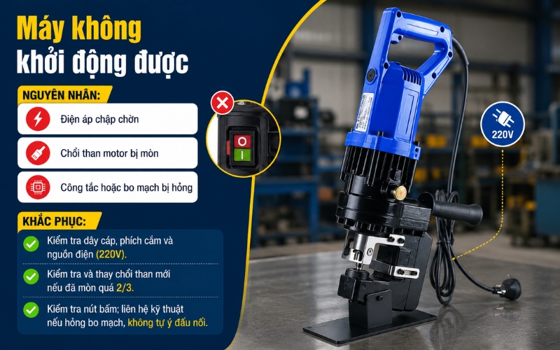 Máy đột lỗ thủy lực chạy điện không khởi động được