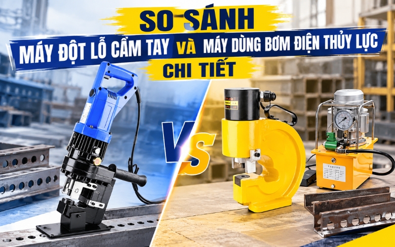 So sánh máy đột lỗ cầm tay và máy dùng bơm điện thủy lực chi tiết