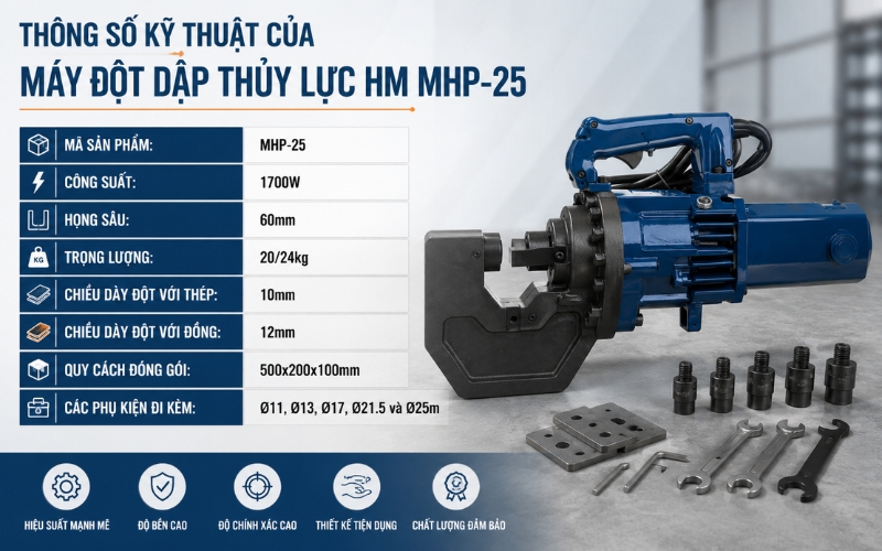 Thông số của máy đột lỗ thủy lực HM MHP-25