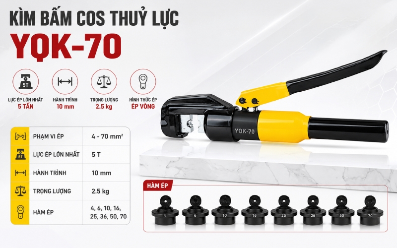 Thông số kỹ thuật của kìm bấm COS thuỷ lực YQK-70