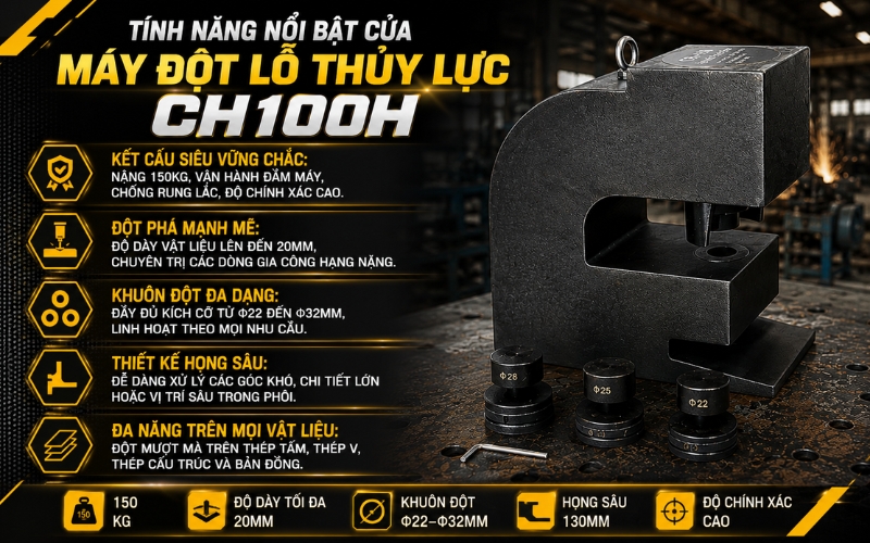 Tính năng nổi bật của máy đột lỗ thủy lực CH100H