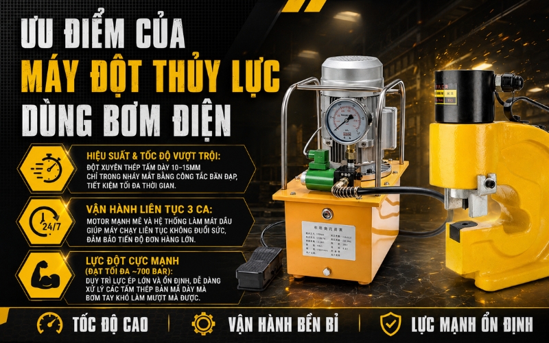 Ưu điểm của máy đột thủy lực dùng bơm điện