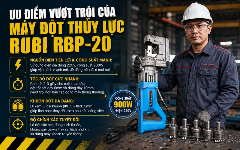 Ưu điểm vượt trội của máy đột lỗ sắt RUBI RBP-20