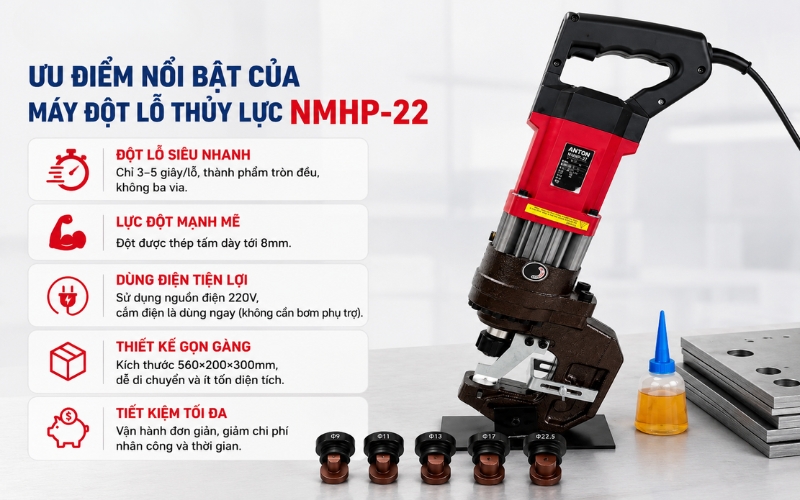 Ưu điểm nổi bật của máy đột lỗ thủy lực NMHP-22