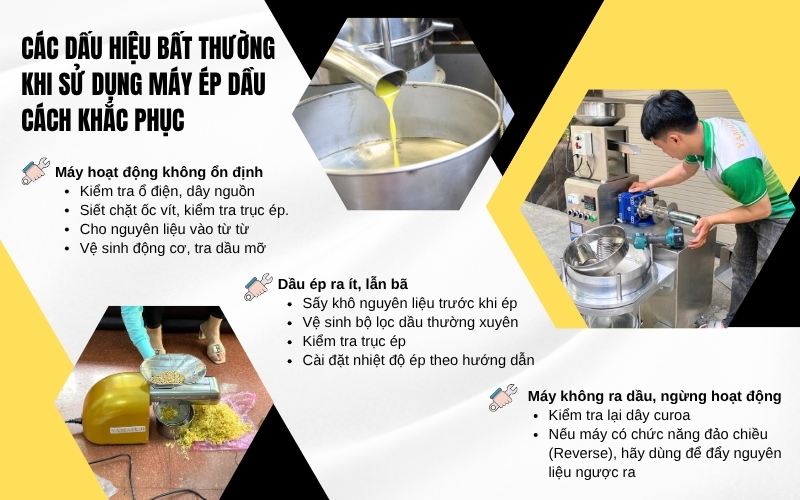 Các dấu hiệu bất thường khi sử dụng máy ép dầu và cách khắc phục