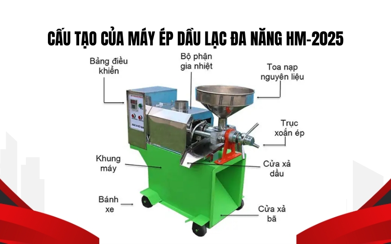 Cấu tạo của Máy ép dầu lạc đa năng HM-2025