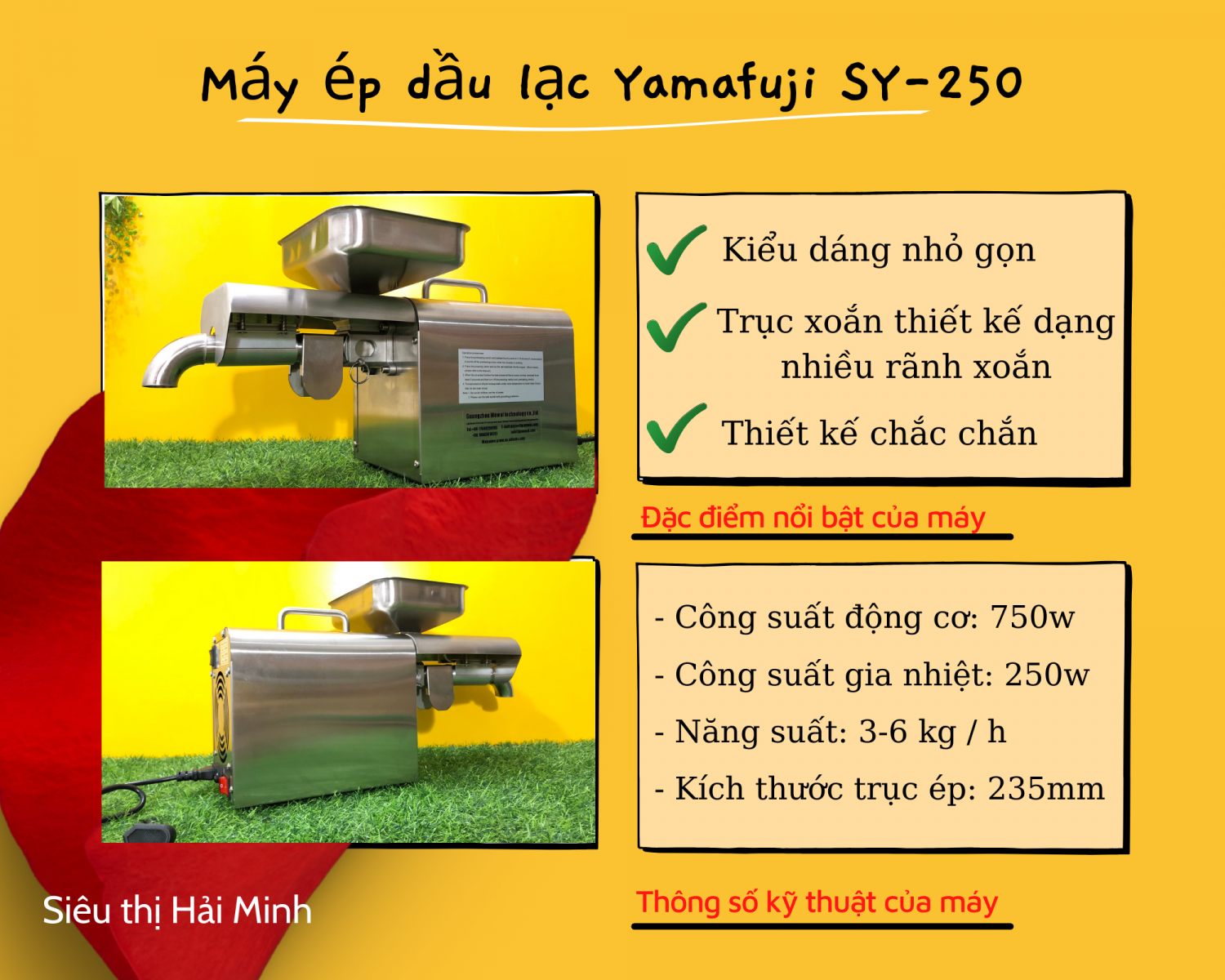Máy ép dầu lạc Yamafuji SY-250 (inox 304) chỉ có tại Hải Minh