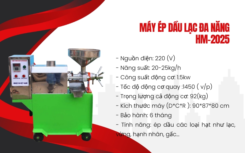 Máy ép dầu lạc đa năng HM-2025