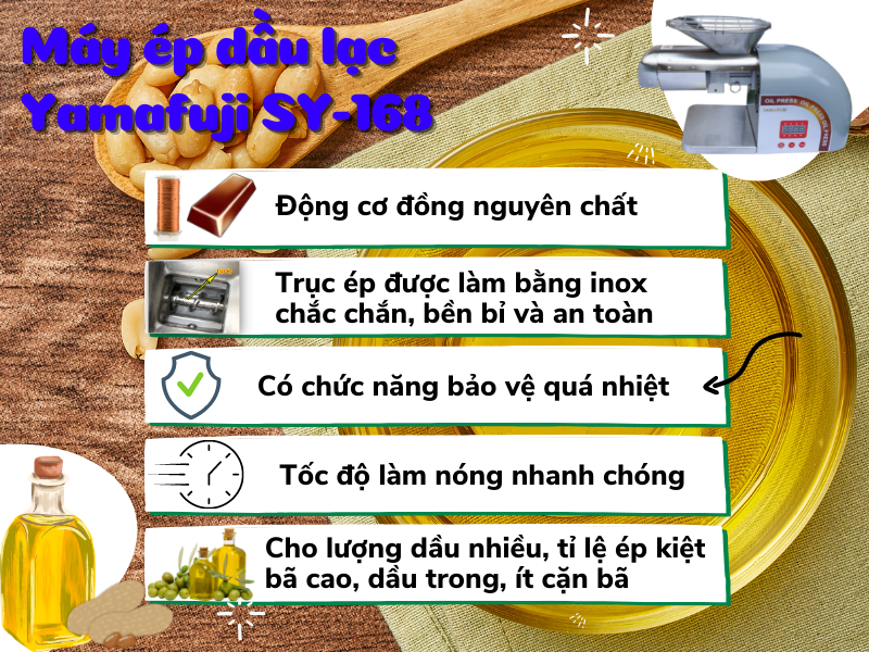 Đặc điểm nổi bật của máy ép dầu lạc Yamafuji SY-168