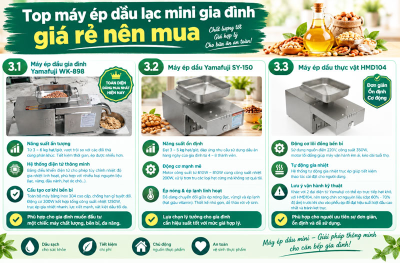 Top máy ép dầu lạc mini gia đình giá rẻ nên mua