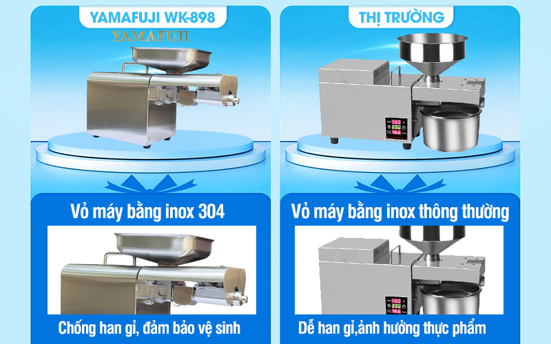 so sánh vỏ inox 304 Máy ép dầu gia đình Yamafuji WK-898