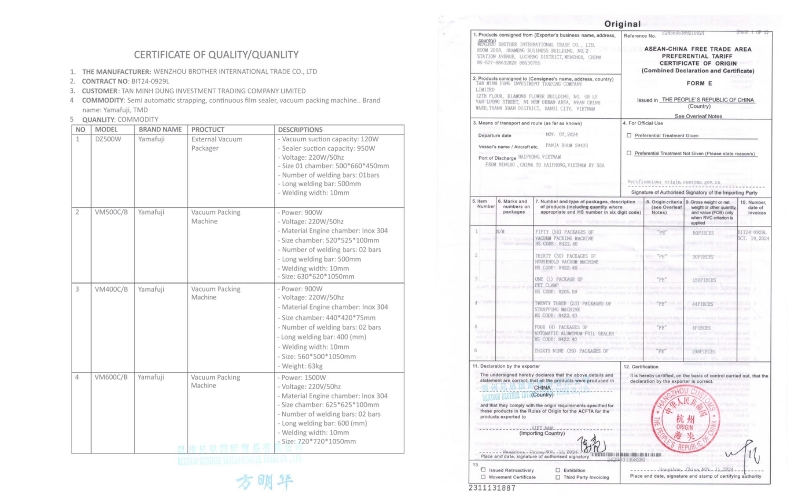 CO - CQ của máy hàn miệng túi Yamafuji