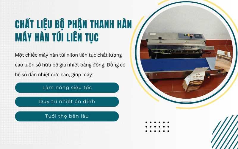 Chất liệu bộ phận thanh hàn máy hàn túi liên tục
