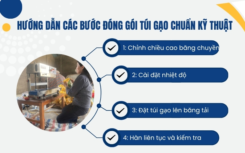 Hướng dẫn các bước đóng gói túi gạo chuẩn kỹ thuật