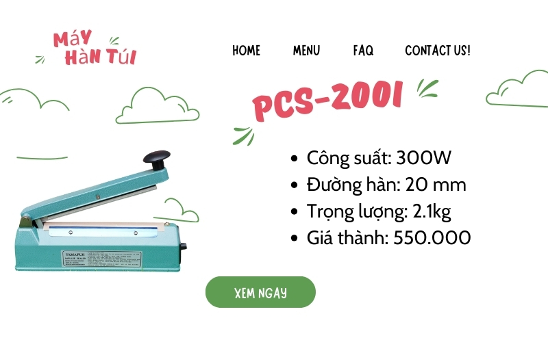 Máy dán miệng túi mini dập tay PCS-200I