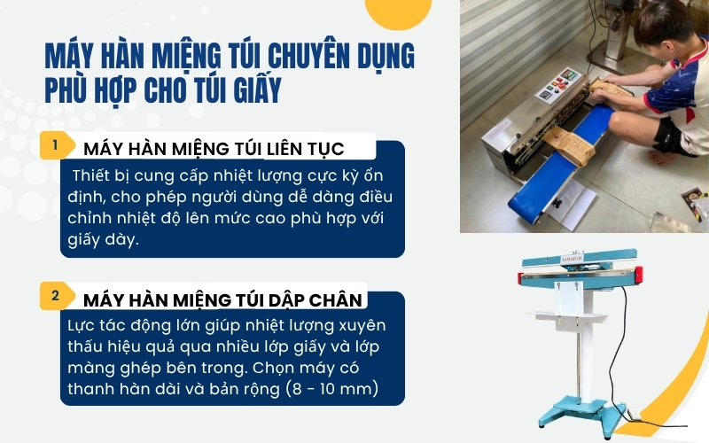 Máy hàn miệng túi chuyên dụng phù hợp cho túi giấy