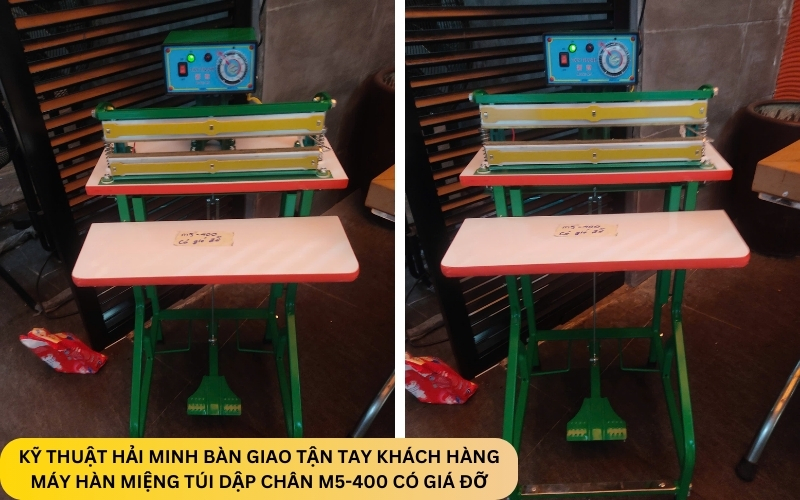 Máy hàn miệng túi dập chân M5-400 có giá đỡ