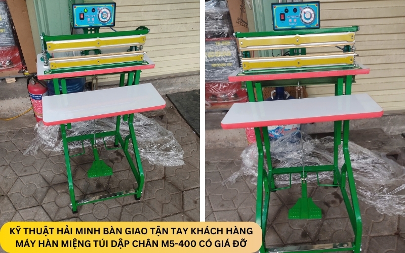 Máy hàn miệng túi dập chân M5-400 có giá đỡ