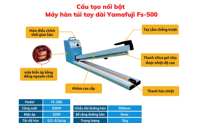 Máy hàn miệng túi tay dài Yamafuji FS-500