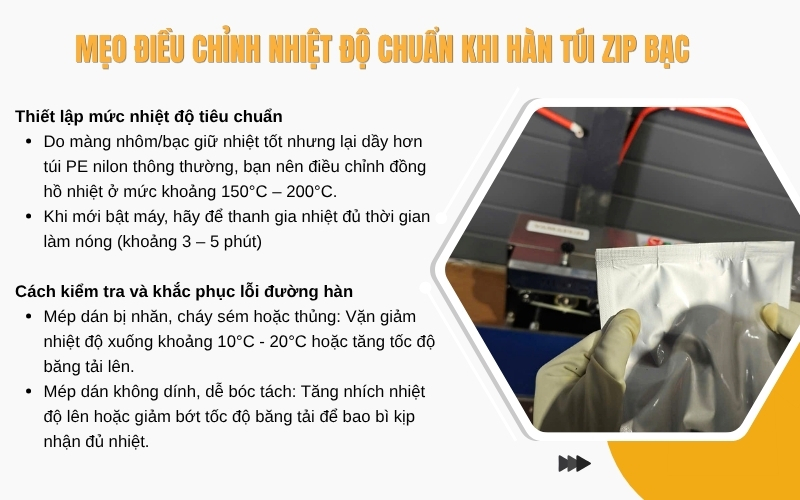 Mẹo điều chỉnh nhiệt độ chuẩn khi hàn túi zip bạc