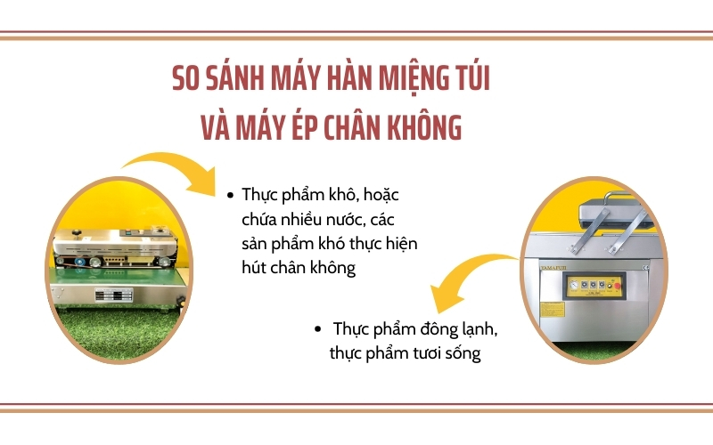 So sánh máy hàn miệng túi và máy ép chân không