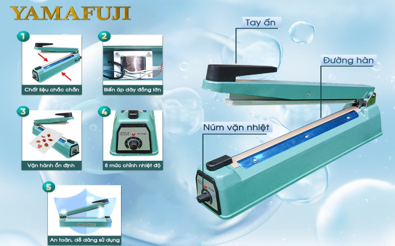 Review chi tiết máy hàn miệng túi dập tay Yamafuji